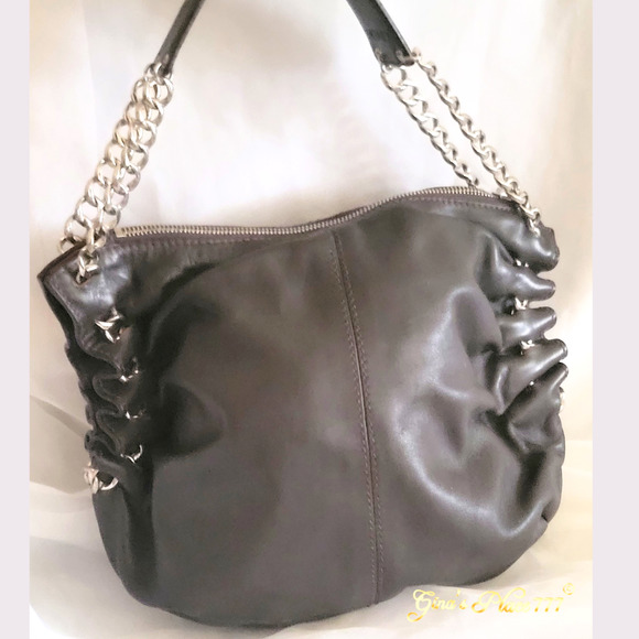 Desmo Made In Italy Calfskin Genuine Dark Brown Cinched Leather Small Handbag - Picture 2 of 11